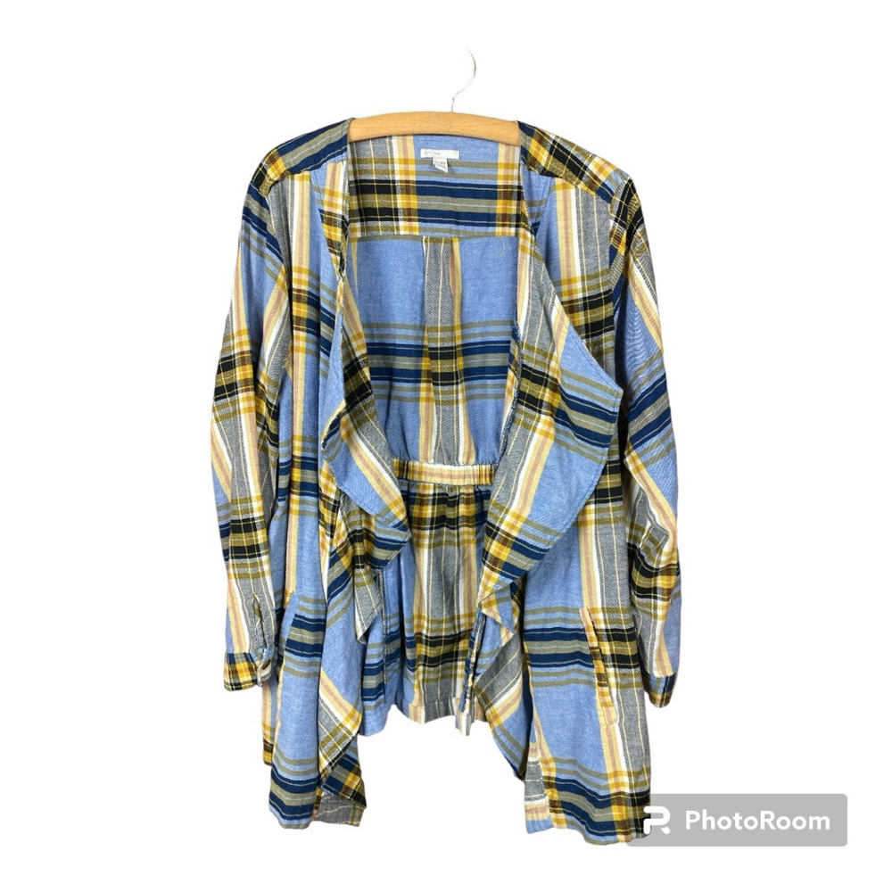 EST 1946 Womans Long Sleeve Plaid Cardigan Plus Size 22/24 Flowy Ruffle Office